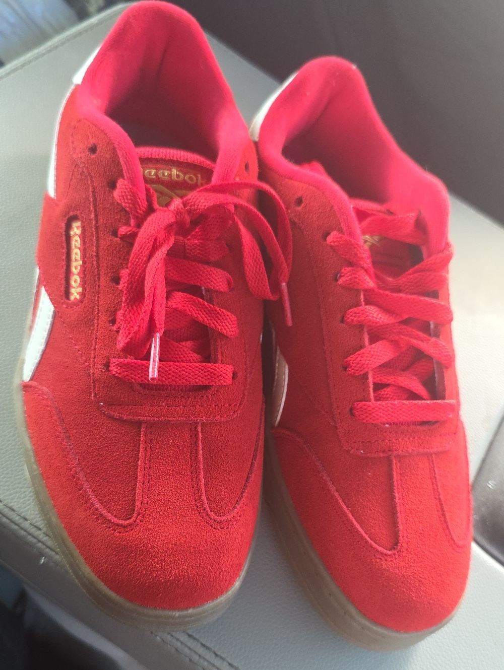 Reebok Women's Red Suede Low-Top Sneakers with White Side Accent